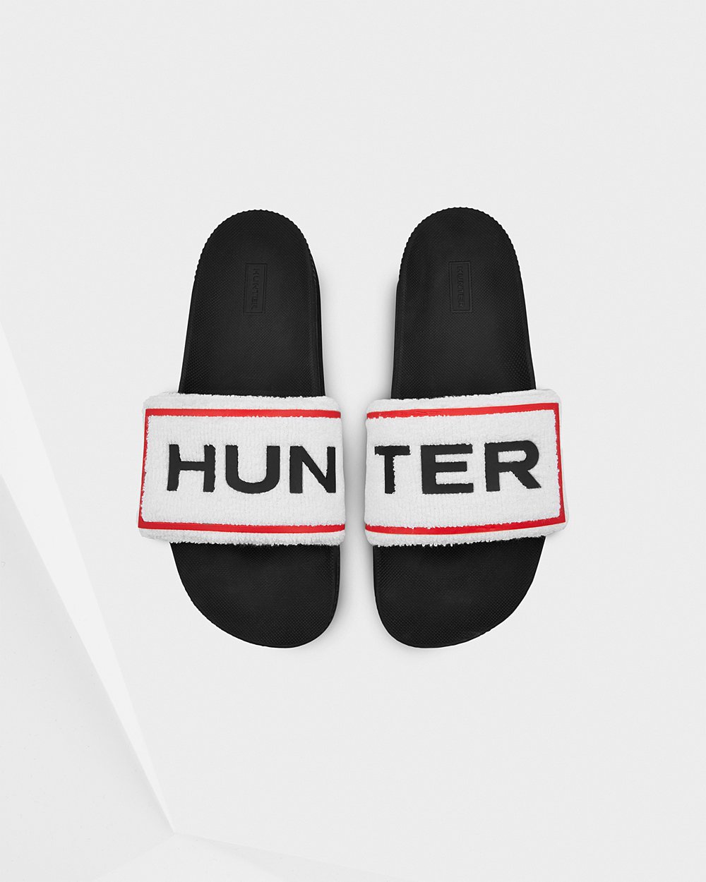 Claquette Hunter Original Terry Towelling Logo Adjustable Homme Noir/Blanche JHEVLTS-12